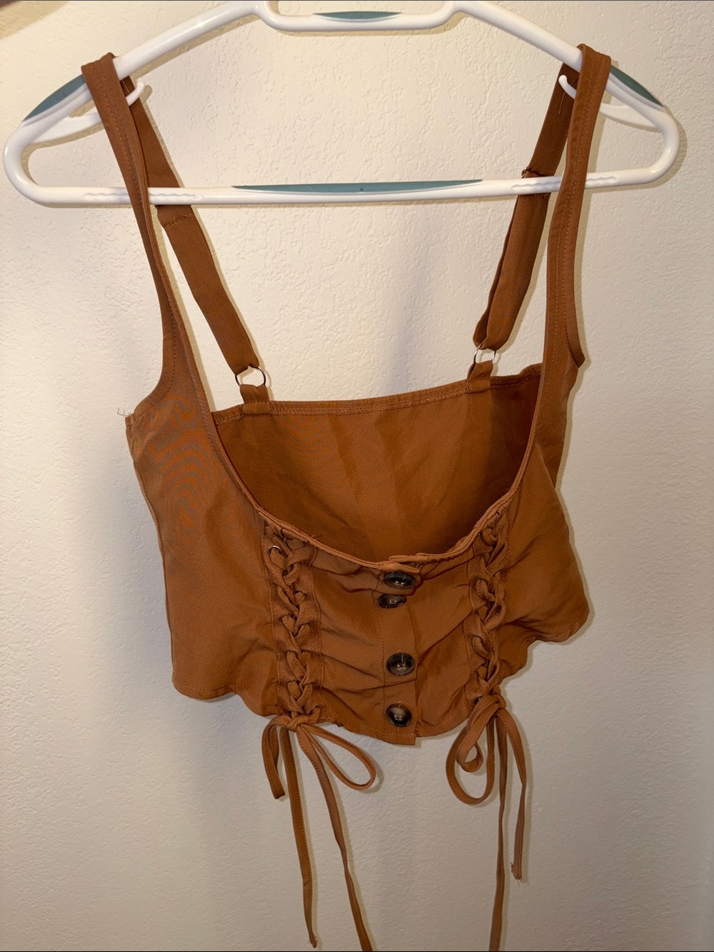 SHEIN Brown Lace-Up Cropped Tank with Button Front